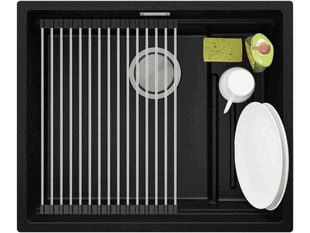 Lavello da cucina in granito a una vasca senza scolapiatti e spazio per accessori e tagliere Oslo 80 Pocket Multilevel + Gratis