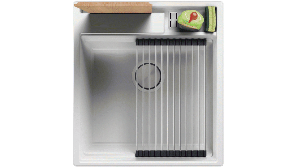Lavello da cucina in granito a una vasca senza scolapiatti e spazio per accessori e tagliere Oslo 50 Pocket + Gratis