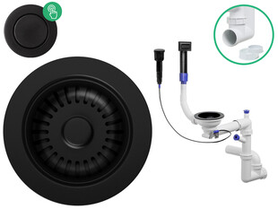 Sifone automatico salvaspazio (Pop-up) per lavelli sottopiano Composite nero-troppopieno rettangolare