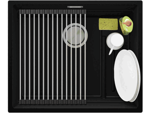 Lavello da cucina in granito sottopiano a vasca singola con scolapiatti interno Step e vasca piu' grande XXL Praga 60 Level + Gratis