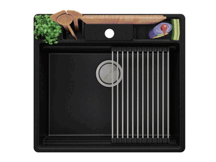 Lavello da cucina in granito a una vasca senza scolapiatti e spazio per accessori e tagliere Oslo 45 Pocket + Gratis
