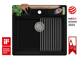 Lavello da cucina in granito a una vasca senza scolapiatti e spazio per accessori e tagliere New York 60 Multispace + Gratis cop