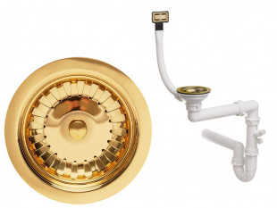 Sifone monovasca classico dorato da parete + cornice per mascherare VIP