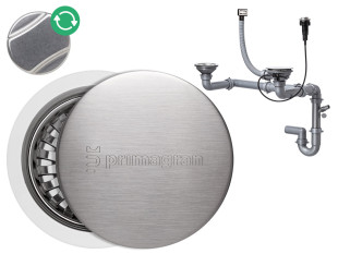 Sifone automatico a doppia vasca da parete con manopola + cornici di mascheratura Premium - troppopieno rettangolare