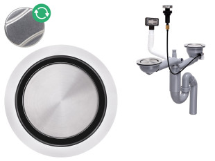 Sifone salvaspazio a due vasche automatico (manopola) con coperchio magnetico-troppopieno rettangolare